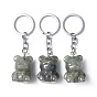 Natural/Synthetic Gemstone Pendant Keychains, with Iron Keychain Clasps, Bear