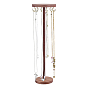 Round Wooden Necklace Organizer Display Stands, with 12Pcs Light Gold Iron Hooks
