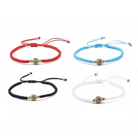 Round Brass Micro Pave Cubic Zirconia Braided Bead Bracelet for Girl Women, Golden