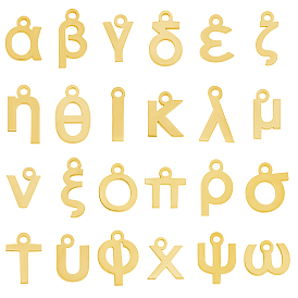 48 pcs 24 style 304 pendentifs en acier inoxydable, Style mat, alphabet grec, couleur inox