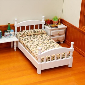 Wood Single Bed Mini Model, Micro Landscape Dollhouse Accessories, Pretending Prop Decorations