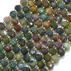 Природного индийского агата бисер нитей, с бисером, граненые, фонарь