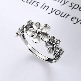 Цветок 925 регулируемые кольца из стерлингового серебра для женщин