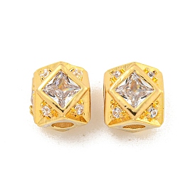 Brass Micro Pave Clear Cubic Zirconia Beads, Polygon