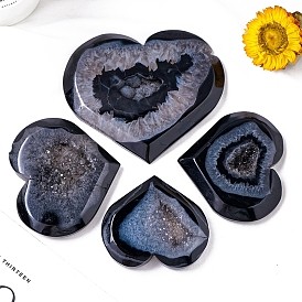 Heart Natural Druzy Black Agate Display Decorations, Reiki Stones for Home Office Decorations