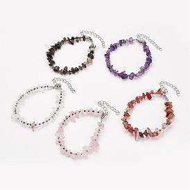 Bracelets en pierres précieuses naturelles perles Bracelets, Avec perles d'hématite synthétiques non magnétiques et fermoirs en laiton