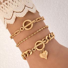 Bold Gold Chain Bracelet Set - Fashionable Minimalist Style for Women