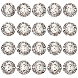 20Pcs Alloy Connector Charms, Flat Round with Moon, Cadmium Free & Nickel Free & Lead Free