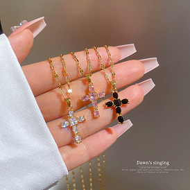 Delicate Cross Pendant Necklace with Zirconia - Fashionable and Trendy Collarbone Chain.