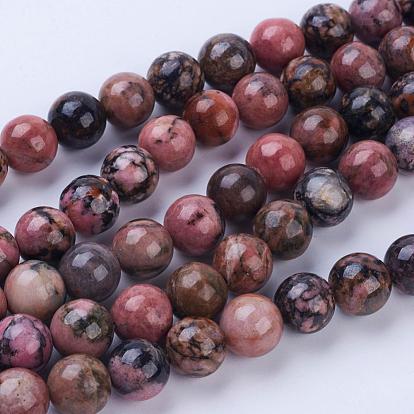 Rhodonite naturelles brins de perles, ronde