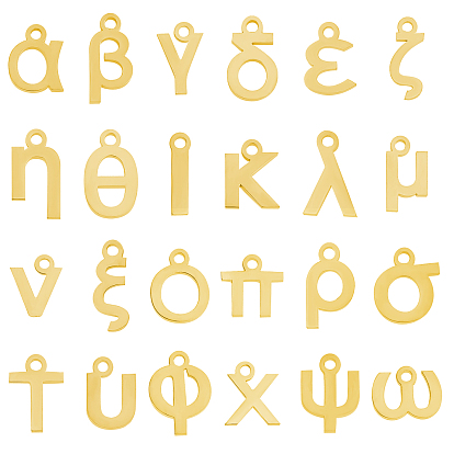 48 PC 24 Stil 304 Edelstahlanhänger, matte Stil, griechisches Alphabet, Edelstahl Farbe