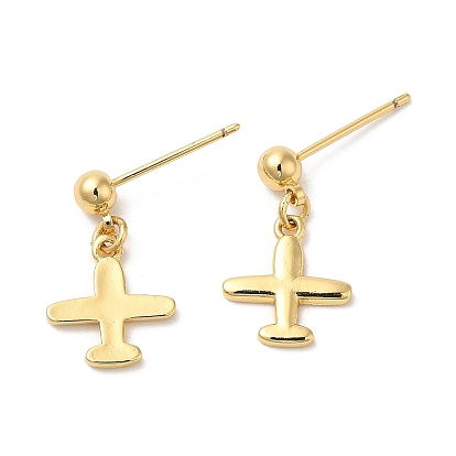Rack Plating Brass Airplane Dangle Stud Earrings, Lead Free & Cadmium Free