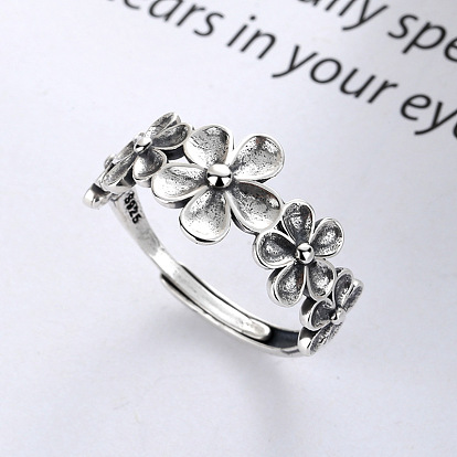 Цветок 925 регулируемые кольца из стерлингового серебра для женщин