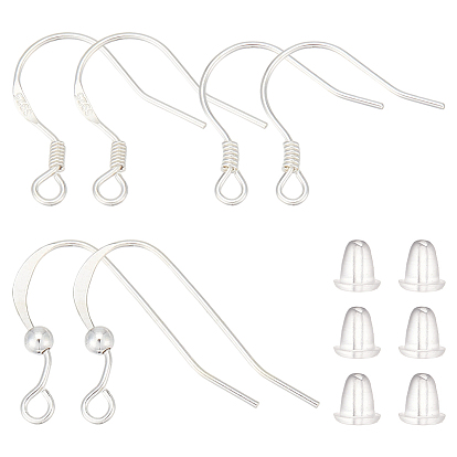 24 шт. 3 стиль 925 серьги-крючки из стерлингового серебра, с горизонтальными петлями, с 20 пластиковыми ушными гайками