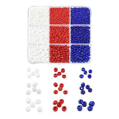 2220pcs 9 perles de rocaille en verre de style, couleurs opaques, style patriotique, perles à trous ronds
