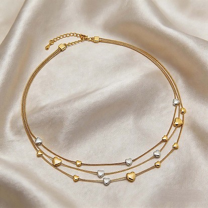 Corazón de aleación bicolor 3 Collares de capas para mujer