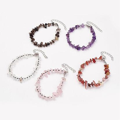 Bracelets en pierres précieuses naturelles perles Bracelets, Avec perles d'hématite synthétiques non magnétiques et fermoirs en laiton