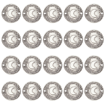 20Pcs Alloy Connector Charms, Flat Round with Moon, Cadmium Free & Nickel Free & Lead Free