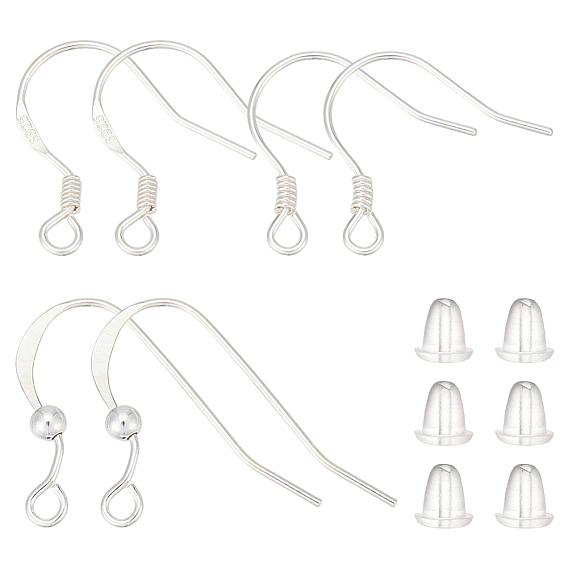 24 шт. 3 стиль 925 серьги-крючки из стерлингового серебра, с горизонтальными петлями, с 20 пластиковыми ушными гайками