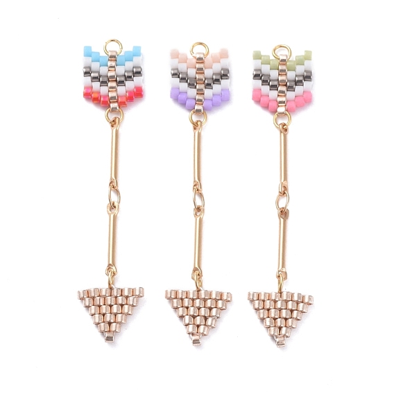 MIYUKI Japanese Seed Beads, Handmade Pendants, Loom Pattern, with Bar Link Chains and Polyester Threads, Arrow