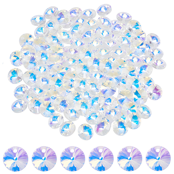 100 стеклянные брелоки шт., плоско-круглые, AB цвет, граненые