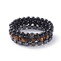 Unisex Stretch Bracelets Sets, Stackable Bracelets, with Natural Black Agate(Dyed)/Tiger Eye Beads, Non-Magnetic Synthetic Hematite Beads, Brass Micro Pave Cubic Zirconia Beads and Cardboard Packing Box