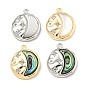 Brass Micro Pave Clear Cubic Zirconia Pendants, Cadmium Free & Nickel Free & Lead Free, with Shell, Flat Round Charms