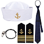 Polyester Men's Suit Necktie & Sailor Hat & Epaulettes Sets, with 304 Stainless Steel Sport Whistle with Nylon Cord