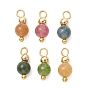 Подвески из окрашенного натурального зеленого нефрита, имитирующего турмалин., круглые подвески, с медными петлями, золотые