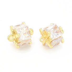 Brass Clear Glass Connector Charms, Cube Links