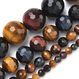 Трехцветные нити бусин из натурального тигрового глаза, граненые, круглые, смешанные окрашенные и неокрашенные