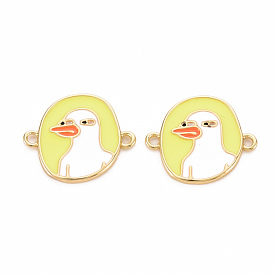 Brass Enamel Links Connectors, Cadmium Free & Nickel Free & Lead Free, Flat Round with Duck