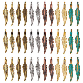 120 шт 6 цвета подвески из сплава в тибетском стиле, перо