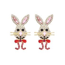 Cute Exaggerated Bunny Earrings with Diamonds, Fashionable and Trendy Zinc Alloy Ear Studs