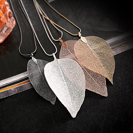 Natural real leaf specimen gold-plated long necklace personality simple leaf sweater chain