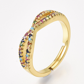 Adjustable Brass Micro Pave Cubic Zirconia Finger Rings