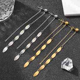 Ионное покрытие (ip) 304 серьги-гвоздики с кисточками из нержавеющей стали для женщин, овальный с подвеской-цепочкой