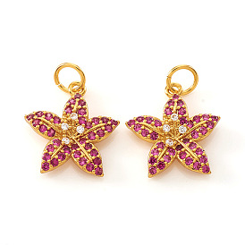 Латунные микро проложить кубического циркония подвески, с прыжковых колец, цветок