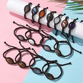 Регулируемые овальные браслеты из плетеных бусин из натуральных драгоценных камней