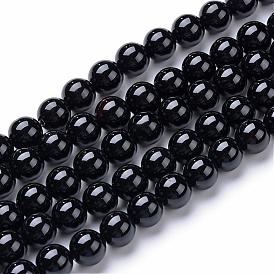 Brins de perles rondes en onyx noir naturel, teint