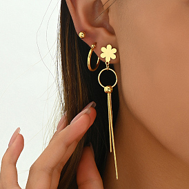 Stainless Steel Retro Chinese Style Floral Tassel Earring Sets