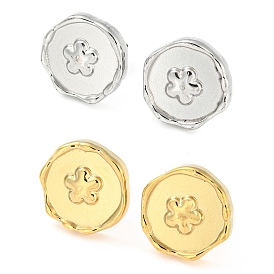 304 Stainless Steel Stud Earrings, Flat Round with Flower