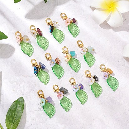 Подвесные украшения из листового акрила и цветочной смолы, натуральные и синтетические драгоценные камни и застежки-клешни для украшений сумок