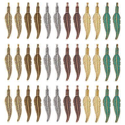 120 шт 6 цвета подвески из сплава в тибетском стиле, перо