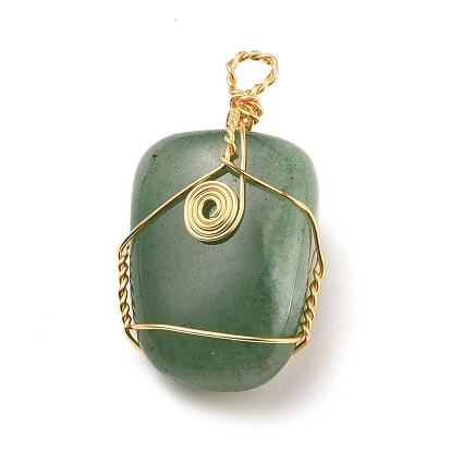 Natural Gemstone Wire Wrapped Pendants, with Copper Wire, Nuggets
