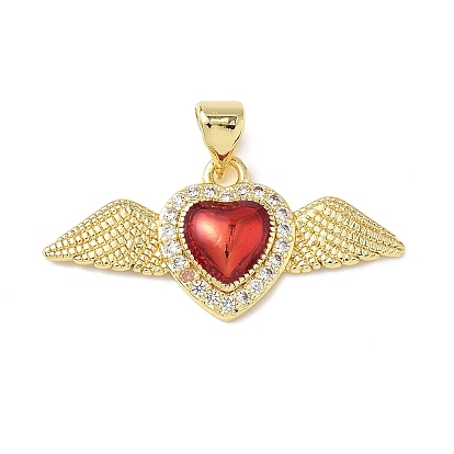 Латунные микро проложить кубического циркония подвески, сердце с крыла, с эмалью, стойки покрытие, без свинца и без кадмия, долговечный