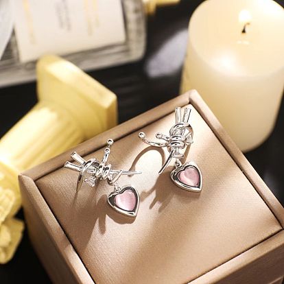 Pink Cat Eye Heart-shaped Clip-on Earrings - Unique Design, Sophisticated, Ear Cuff, No Piercing.