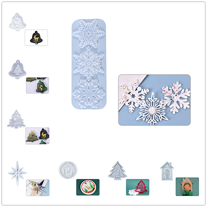 Christmas Bell/Angel/Snowflake DIY Silicone Molds, Pendant Molds, Resin Casting Molds, for UV Resin & Epoxy Resin Jewelry Making