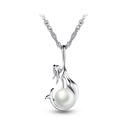 SHEGRACE Chic 925 Sterling Silver Freshwater Pearl Mermaid Pendant Necklace, 17.7 inch 