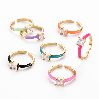 Манжеты с латунной эмалью, открытые солитерные кольца, пасьянс кольца, с четким кубического циркония, без никеля , квадратный, золотые